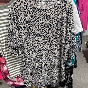 Emerald Beige and Black Leopard Short Sleeve Top